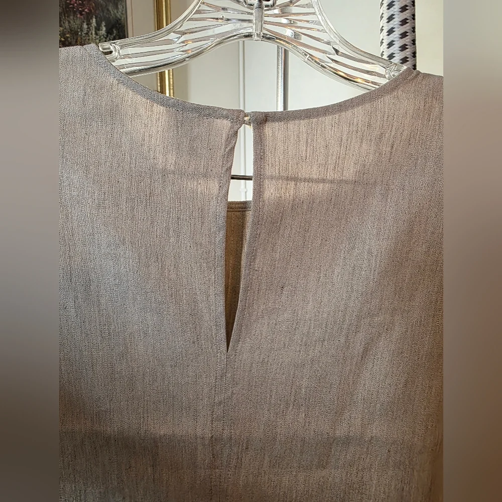 New Calvin Klein Linen Stretch Elegant Cream Midi Dress Large - Picture 10 of 13